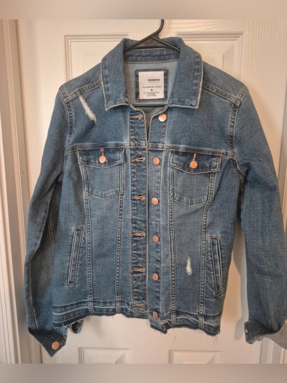 Sonoma Light Blue Distressed Denim Jacket with Copper Buttons
